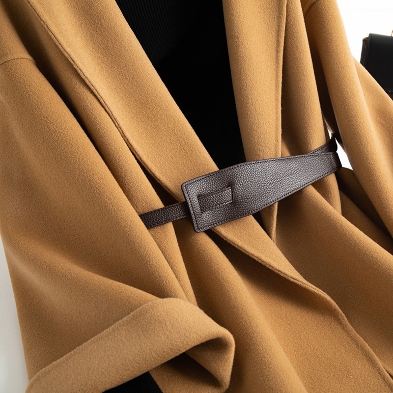 Ženski tweed kaput u stilu cape, jednofarbni uzorak, srednja duljina, dugi rukavi, vuna 50-70%