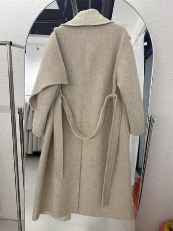 Ženski vuneno-kašmir kaput, dugački ogrtač, debela tkanina, uzorak šala, gradski elegantan stil