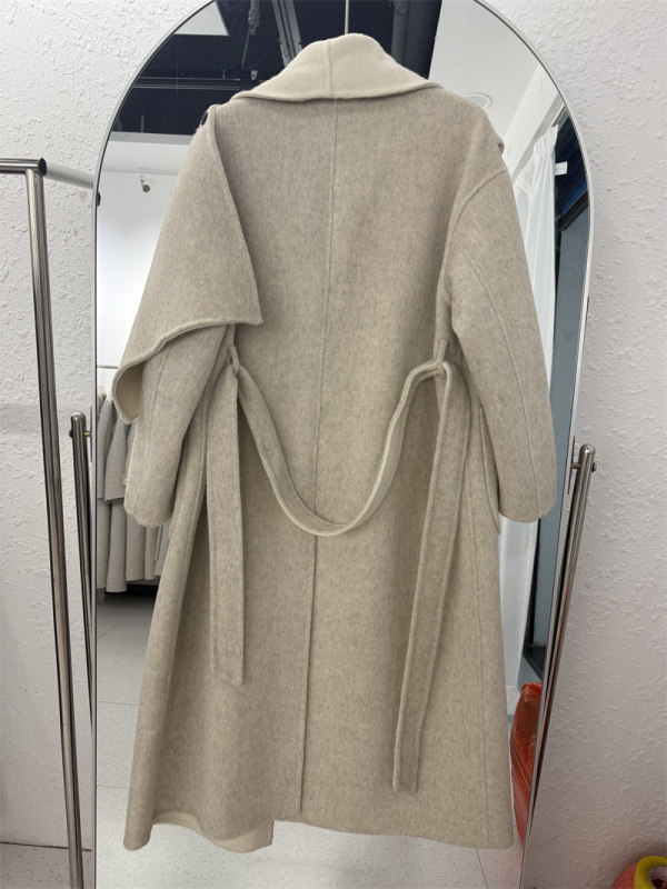 Ženski vuneno-kašmir kaput, dugački ogrtač, debela tkanina, uzorak šala, gradski elegantan stil