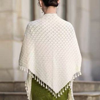 Ženski šal s prozračnim uzorkom – retro etno stil, trokutasti šal, umjetni kašmir