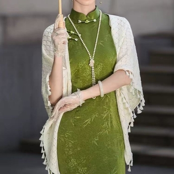 Ženski šal s prozračnim uzorkom – retro etno stil, trokutasti šal, umjetni kašmir