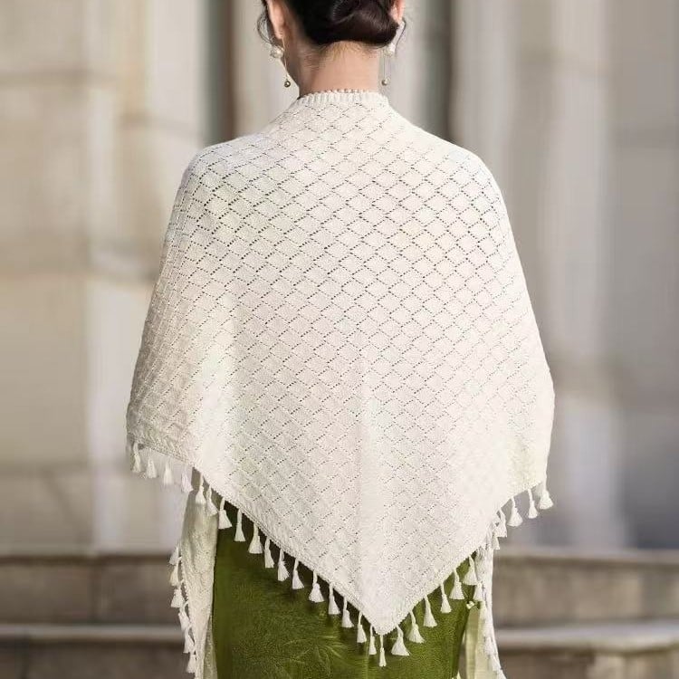 Ženski šal s prozračnim uzorkom – retro etno stil, trokutasti šal, umjetni kašmir