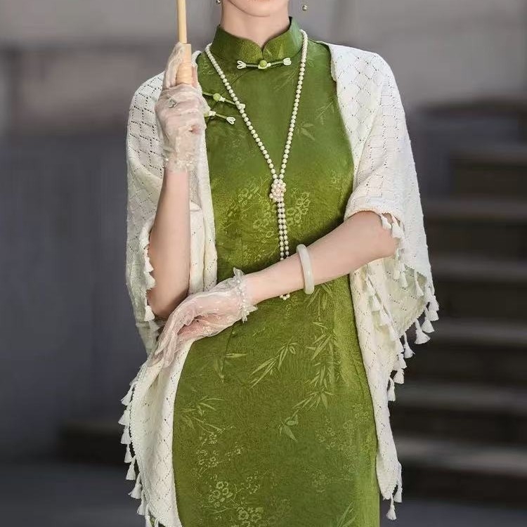 Ženski šal s prozračnim uzorkom – retro etno stil, trokutasti šal, umjetni kašmir