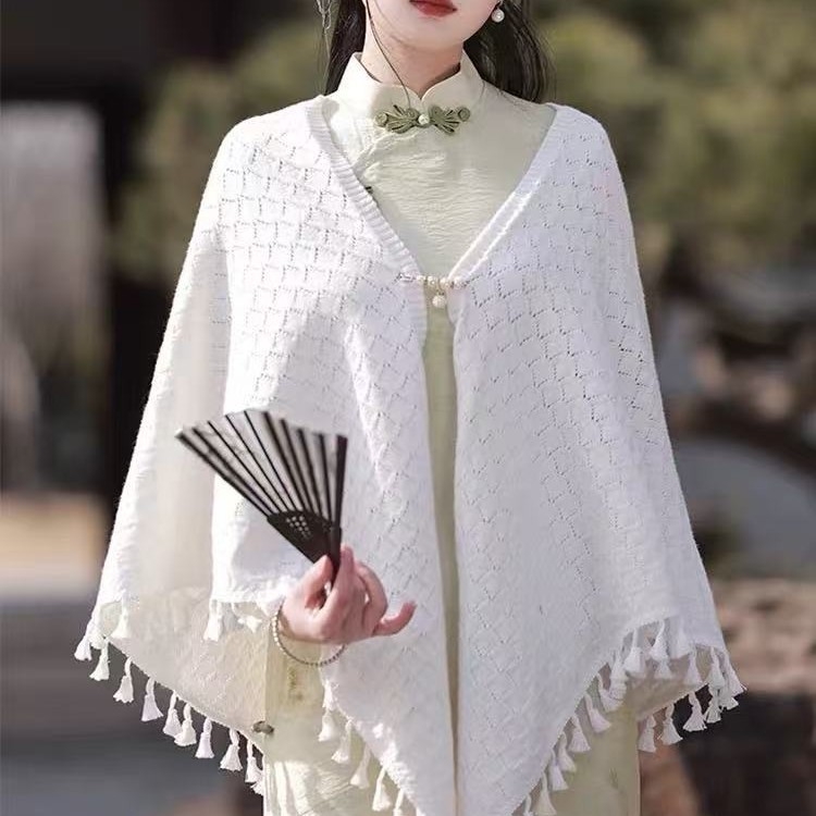 Ženski šal s prozračnim uzorkom – retro etno stil, trokutasti šal, umjetni kašmir