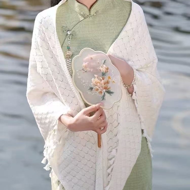 Ženski šal s prozračnim uzorkom – retro etno stil, trokutasti šal, umjetni kašmir