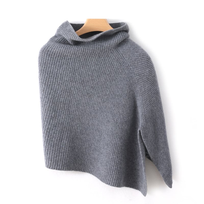 Шал с качулка от чиста вълна, 100% вълна, warp плетиво, едноцветен, запазва топлината