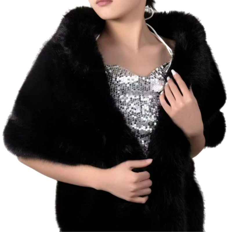 Šal s umjetnom lisicom krznom – poliester, europsko-američki street stil, warp knitting, vratni lažni ovratnik, topao