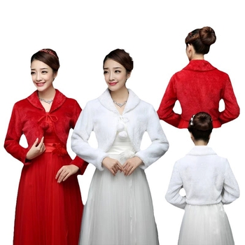 Vjenčani kaput od umjetnog krzna za nevestu i družice s dugim rukavima — umjetno krzno, jesen-zima sezona, stil fashion OL, ravno tkanje, dekorativno