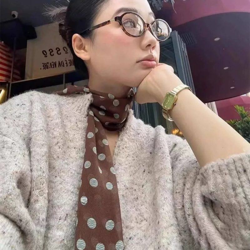 Ženski dugi šal s točkicama, francuskog stila, poliester, produženi oblik, osvježavajući i sladak stil, proljeće 2025