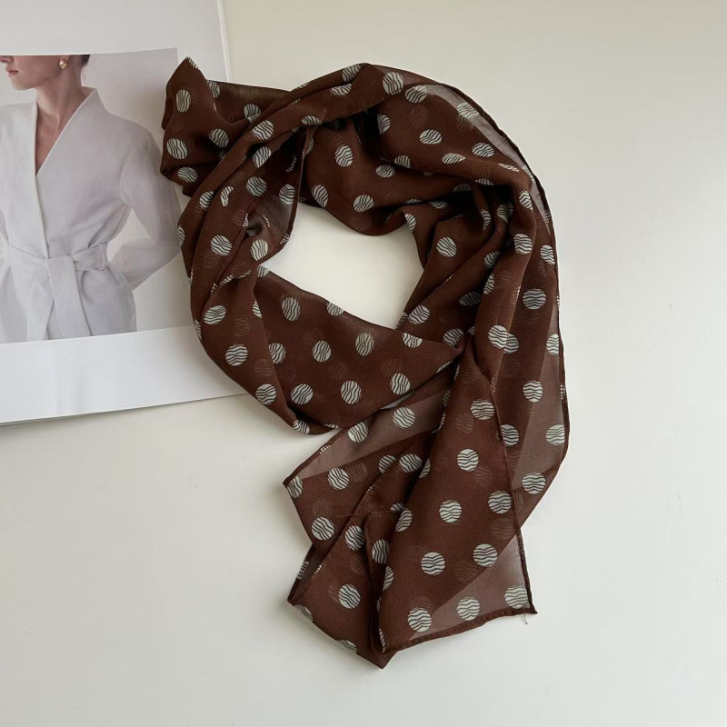 Ženski dugi šal s točkicama, francuskog stila, poliester, produženi oblik, osvježavajući i sladak stil, proljeće 2025