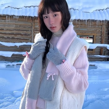 Koreai stílusú puha kötött sál masnival, poliészter alapanyag, warp-knitting technika, őszi 2025 kiadás, származás Jinhua