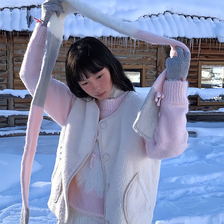 Koreai stílusú puha kötött sál masnival, poliészter alapanyag, warp-knitting technika, őszi 2025 kiadás, származás Jinhua