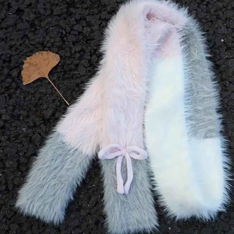 Koreai stílusú puha kötött sál masnival, poliészter alapanyag, warp-knitting technika, őszi 2025 kiadás, származás Jinhua