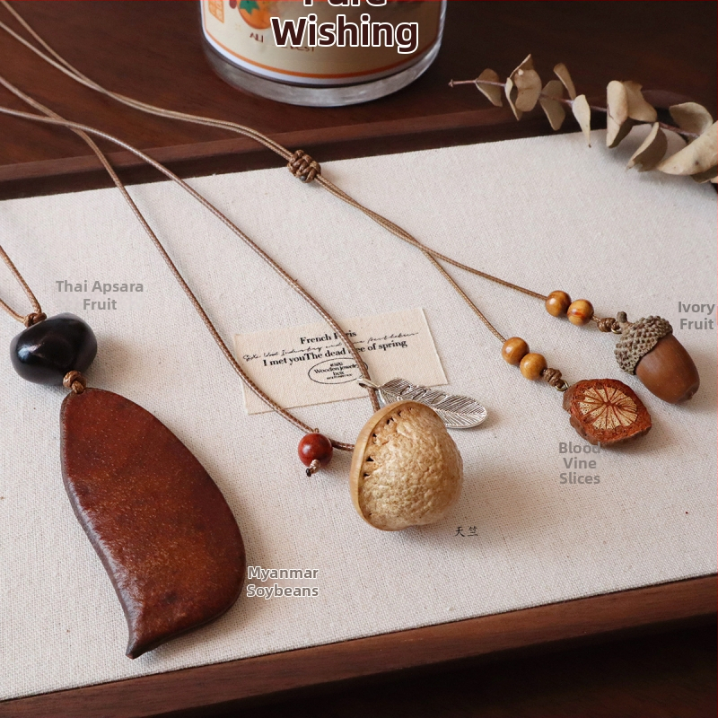 Garā džemperu ķēde Mori stilā ar ziedveida piekari, materiāls: riekstu čaula, sieviešu etniskais dizains, izlaidums 2025. gada rudenī