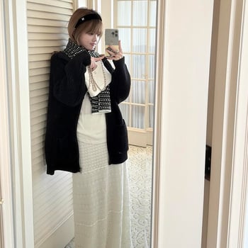 Женски плетен шал в Mushroom-стил, есенно-зимен, ретро литературен дизайн, полиестер, печат