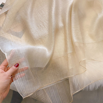 Дамски шал за лято, полиестер, платнено тъкане, двуслоен с пискюли, свеж и сладък стил