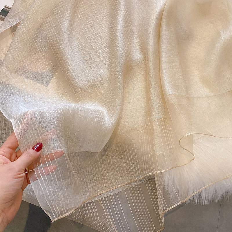 Дамски шал за лято, полиестер, платнено тъкане, двуслоен с пискюли, свеж и сладък стил