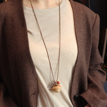 Garā džempera ķēde ar riekstu čaulas pendanti, regulējama, Mori stils, ziedu formas kulons, sievietēm etniska kaklarota