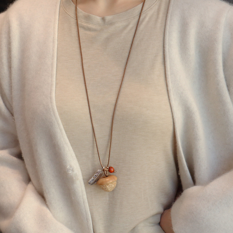 Garā džempera ķēde ar riekstu čaulas pendanti, regulējama, Mori stils, ziedu formas kulons, sievietēm etniska kaklarota