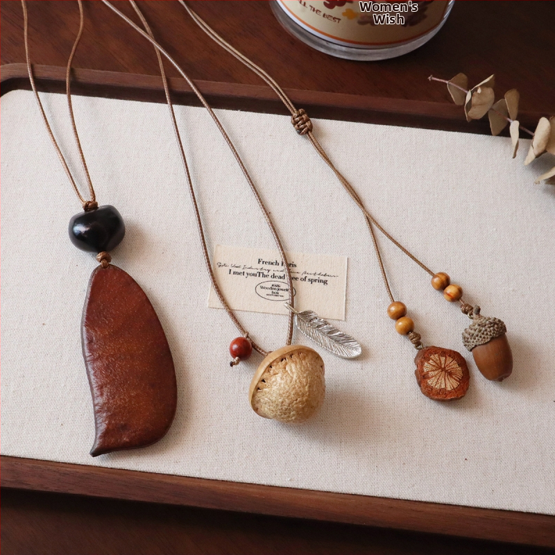 Garā džempera ķēde ar riekstu čaulas pendanti, regulējama, Mori stils, ziedu formas kulons, sievietēm etniska kaklarota