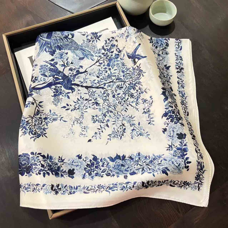 Xian Mu svileni četvrtasti šal, satensko tkanje, 100% svila, podrijetlo Hangzhou, jesenska kolekcija