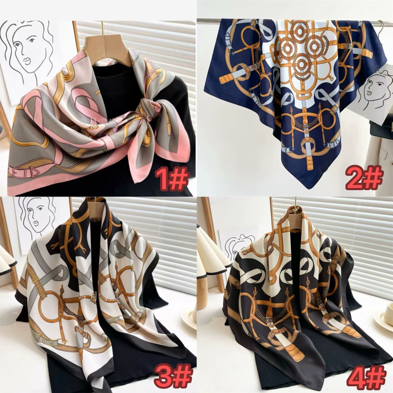 Retro lančasti kvadratni šal – twill materijal, imitacija svile, jesen, svestran ženski šal