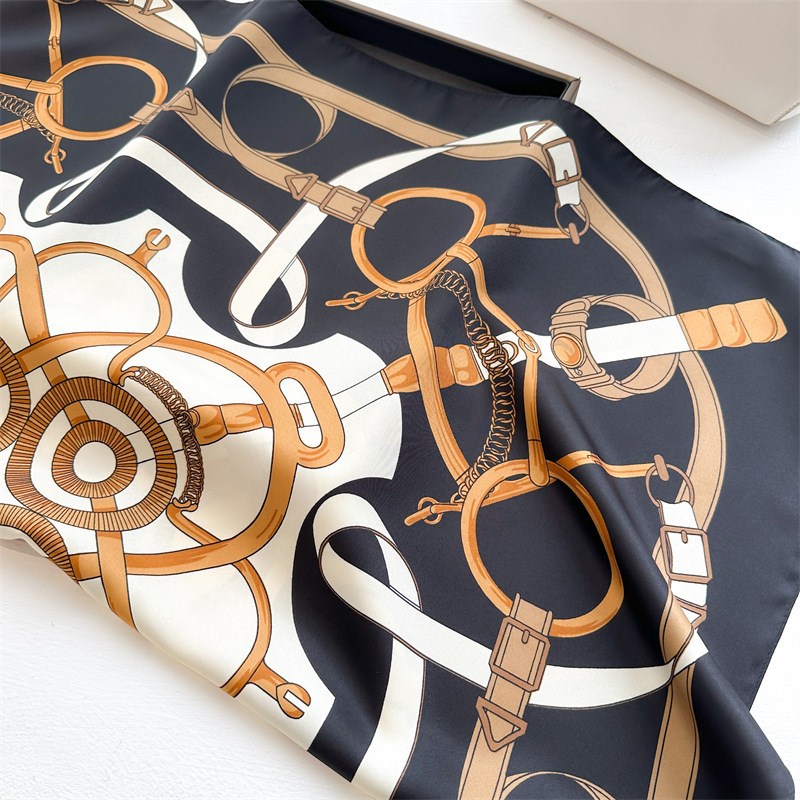 Retro lančasti kvadratni šal – twill materijal, imitacija svile, jesen, svestran ženski šal