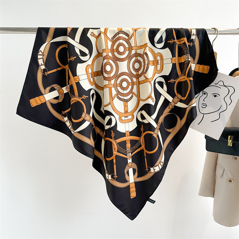 Retro lančasti kvadratni šal – twill materijal, imitacija svile, jesen, svestran ženski šal