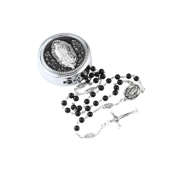 Ogrlica od staklenih perli s križnim privjeskom, kuglični lanac, elektropliranje, unisex