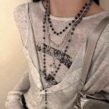 Colier cu pandant geometric, din aliaj, lanț regulat, stratificat, stil dulce și cool, lansare toamnă 2025