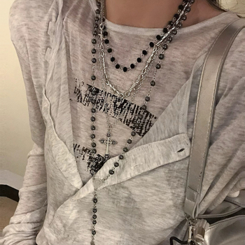 Colier cu pandant geometric, din aliaj, lanț regulat, stratificat, stil dulce și cool, lansare toamnă 2025