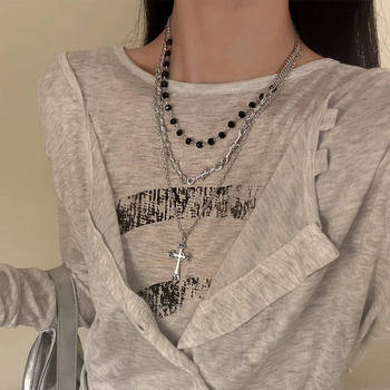 Colier cu pandant geometric, din aliaj, lanț regulat, stratificat, stil dulce și cool, lansare toamnă 2025