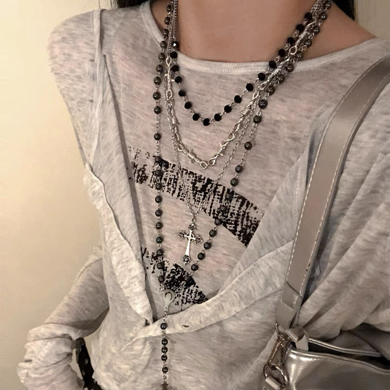 Colier cu pandant geometric, din aliaj, lanț regulat, stratificat, stil dulce și cool, lansare toamnă 2025