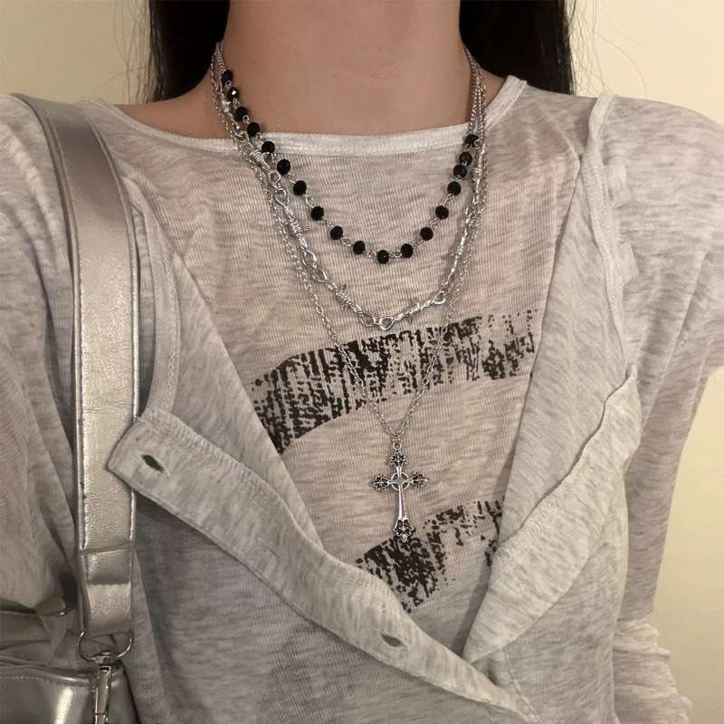 Colier cu pandant geometric, din aliaj, lanț regulat, stratificat, stil dulce și cool, lansare toamnă 2025