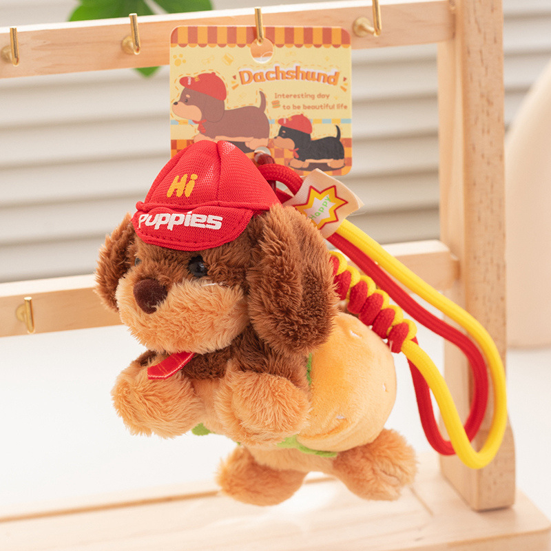 Дачшунд плюшена висулка за чанта с шал - къс плюш, пълнеж PP памук, мрежеста опаковка, за възраст 14+