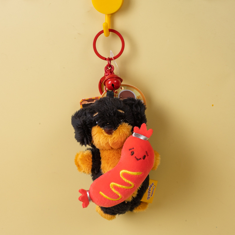 Дачшунд плюшена висулка за чанта с шал - къс плюш, пълнеж PP памук, мрежеста опаковка, за възраст 14+