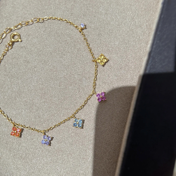 Set de bijuterii: colier și brățară cu trifoi cu patru foi, bază din cupru, zirconiu încrustat