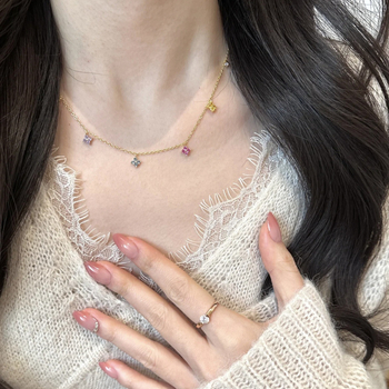 Set de bijuterii: colier și brățară cu trifoi cu patru foi, bază din cupru, zirconiu încrustat