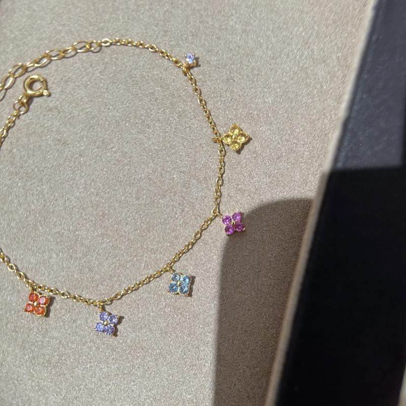 Set de bijuterii: colier și brățară cu trifoi cu patru foi, bază din cupru, zirconiu încrustat