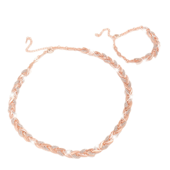 Set colier și brățară cu diamante în formă de frunză de salcie | aliaj zinc, lanț bambus, material pandant: aliaj, prelucrare cu diamante