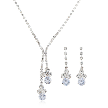 Set nakita: cirkon cvjetni dizajn, naušnice i ogrlica, materijal rhinestone, korejski stil
