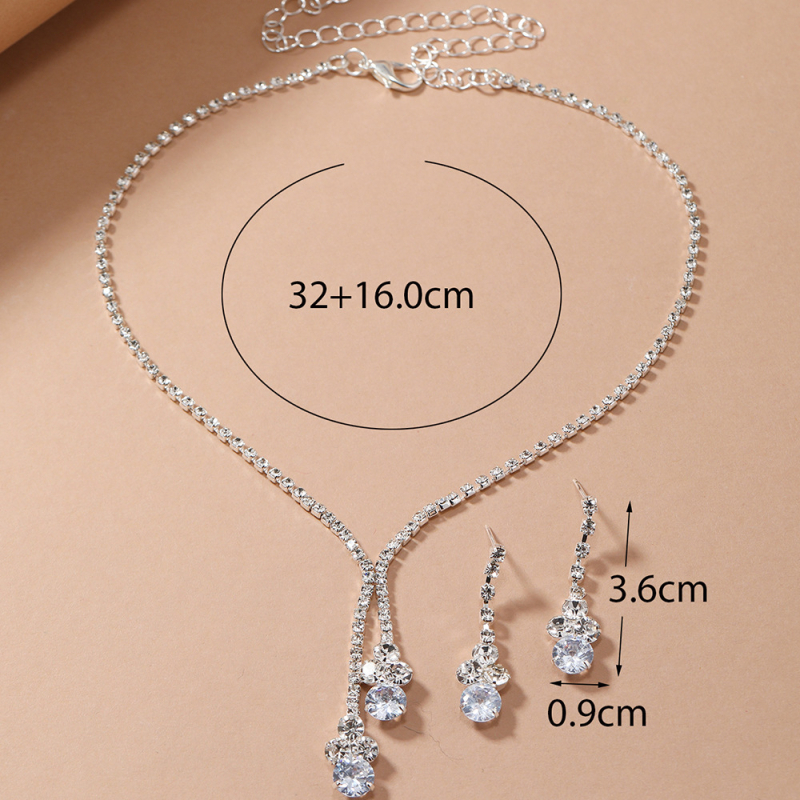 Set nakita: cirkon cvjetni dizajn, naušnice i ogrlica, materijal rhinestone, korejski stil