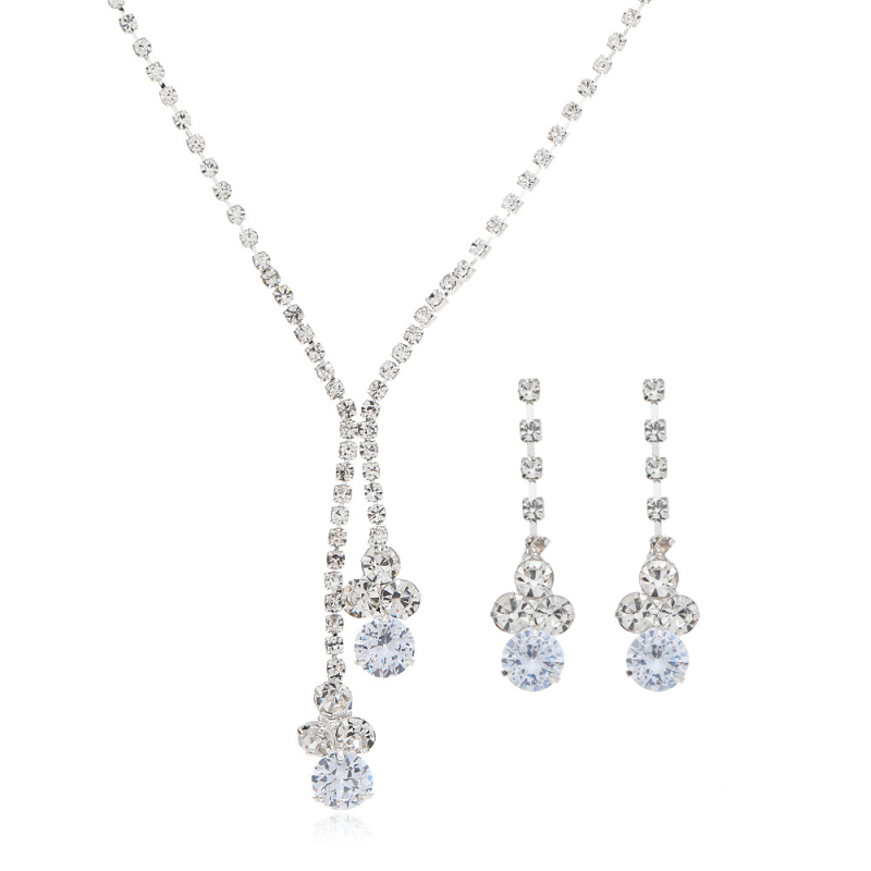 Set nakita: cirkon cvjetni dizajn, naušnice i ogrlica, materijal rhinestone, korejski stil
