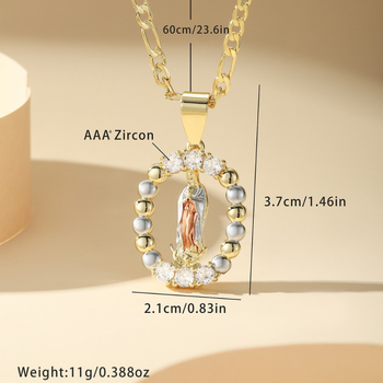 Diamantokkal díszített réz aranyozott medálos nyaklánc – Szűz Mária medállal, uniszex, 2025 ősz