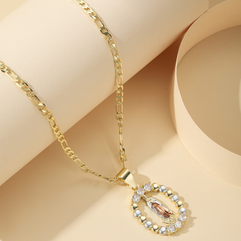 Diamantokkal díszített réz aranyozott medálos nyaklánc – Szűz Mária medállal, uniszex, 2025 ősz