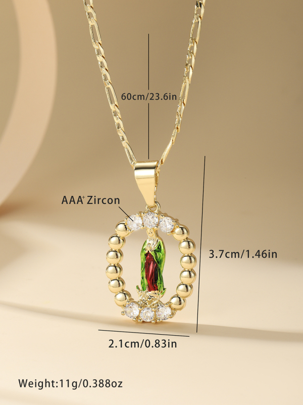 Diamantokkal díszített réz aranyozott medálos nyaklánc – Szűz Mária medállal, uniszex, 2025 ősz