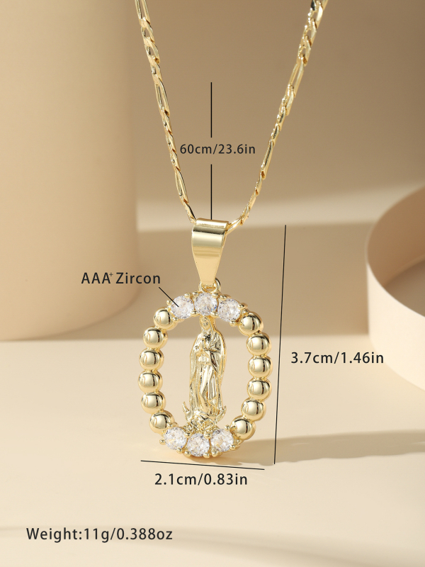 Diamantokkal díszített réz aranyozott medálos nyaklánc – Szűz Mária medállal, uniszex, 2025 ősz