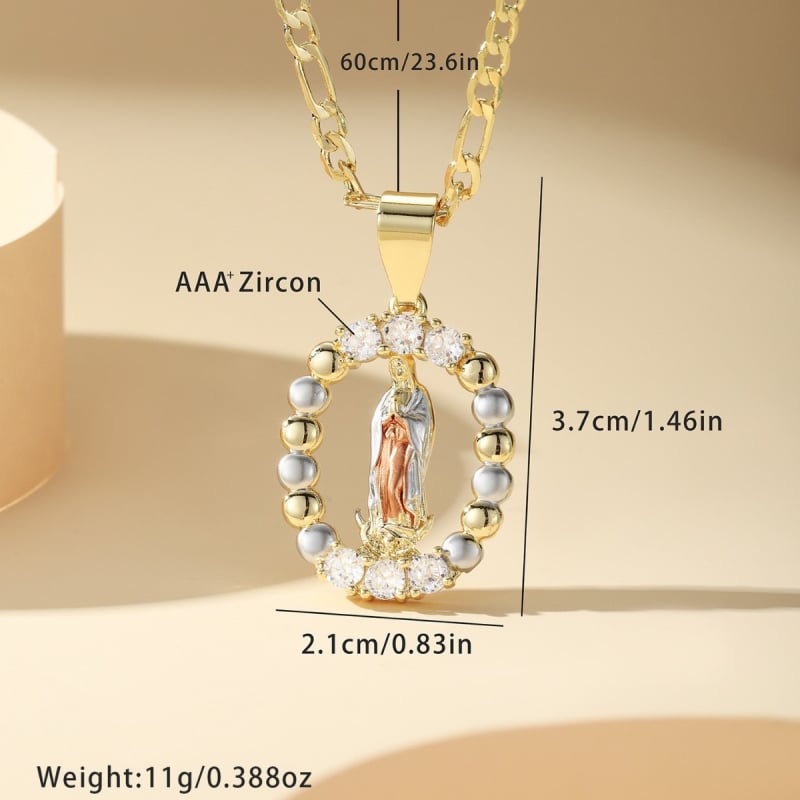 Diamantokkal díszített réz aranyozott medálos nyaklánc – Szűz Mária medállal, uniszex, 2025 ősz