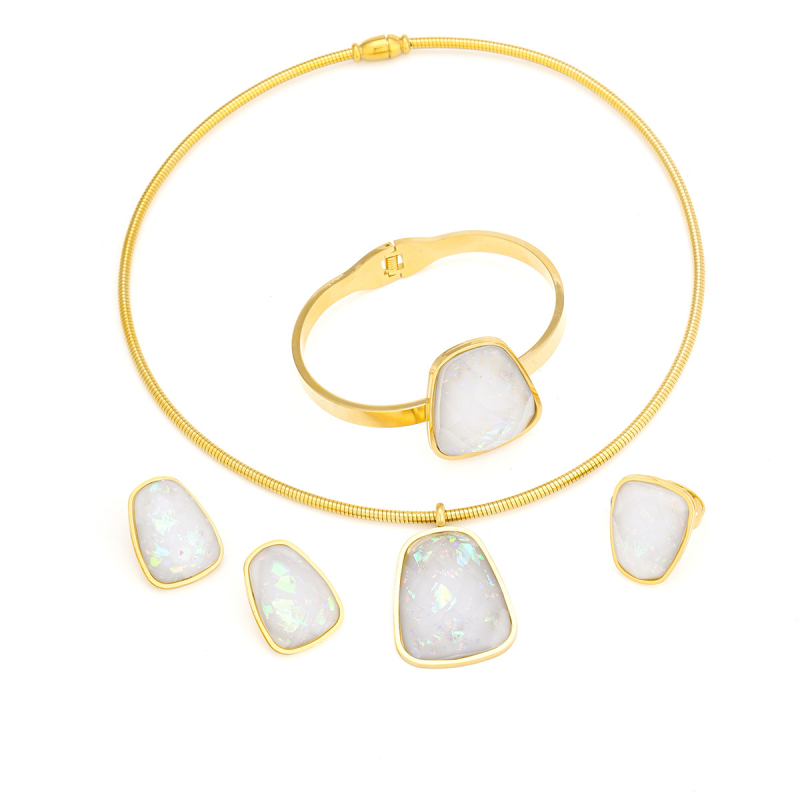 Set de bijuterii din oțel inoxidabil cu pandant din titan, lanț șarpe, placare electrolitică — cercei, colier și brățară