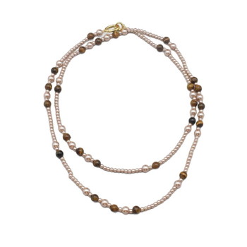 Colier cu ochi de tigru cu mărgele – lux ușor, modă de nișă pentru claviculă, accesoriu personalizat și versatil, cu un aer de design nișat (perle artificiale; stil IN; electroplating; colier lung pentru pulover; iarnă 2025)